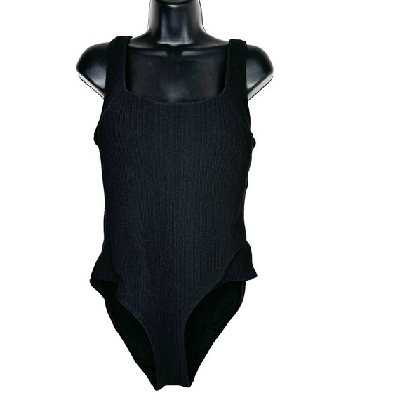 H&M Womens Black Padded Cup One Piece Ribbed Swimsuit - Picture 1 of 6